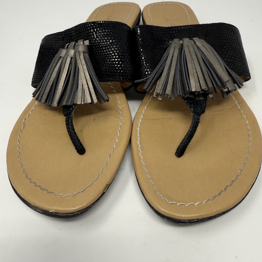 Neiman Marcus Sandals Thong Strap Slides Metallic Tassel Accent - Women's 10